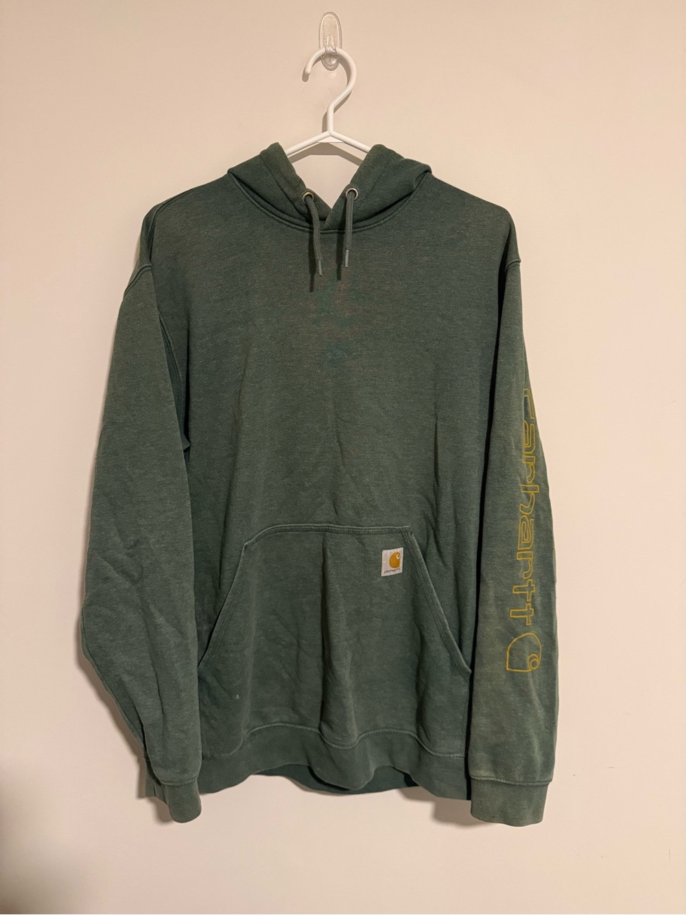 Carhartt Olive Green Pullover Hoodie with Sleeve Logo